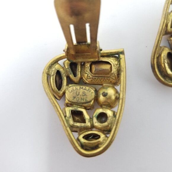 Vintage Rhinestone Cluster Clip On Earrings, Made in Germany US Zone, Colorful - Picture 6 of 7